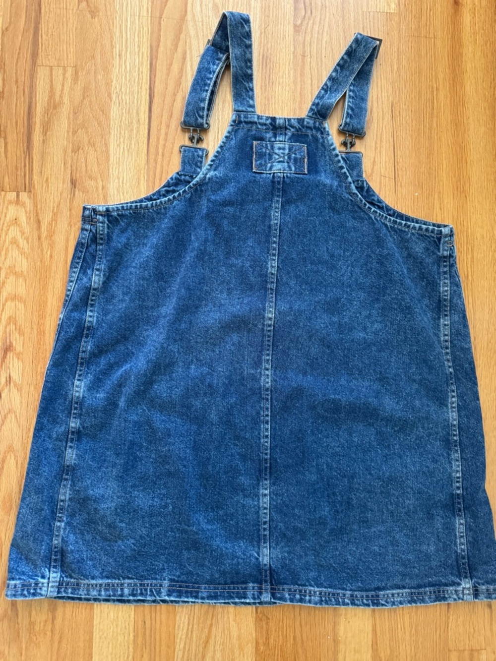 We The Free Blue Denim Overall Mini Dress with Front Patch Pockets, XL - Picture 3 of 8